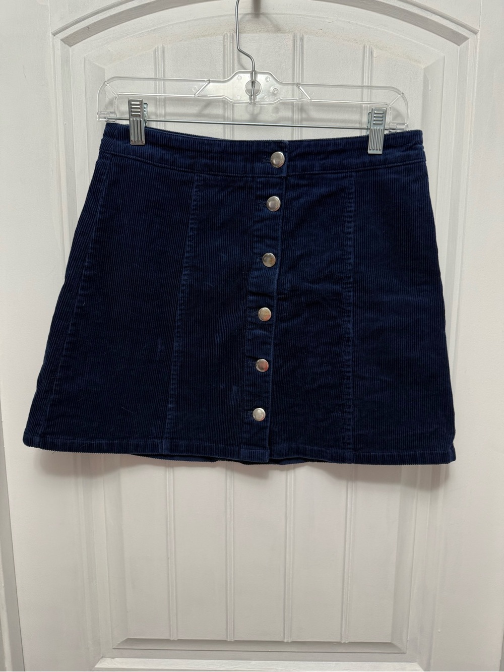 Divided H&M Size 8 Corduroy Skirt Blue Button Front A Line Stretch Y2K (45-9)